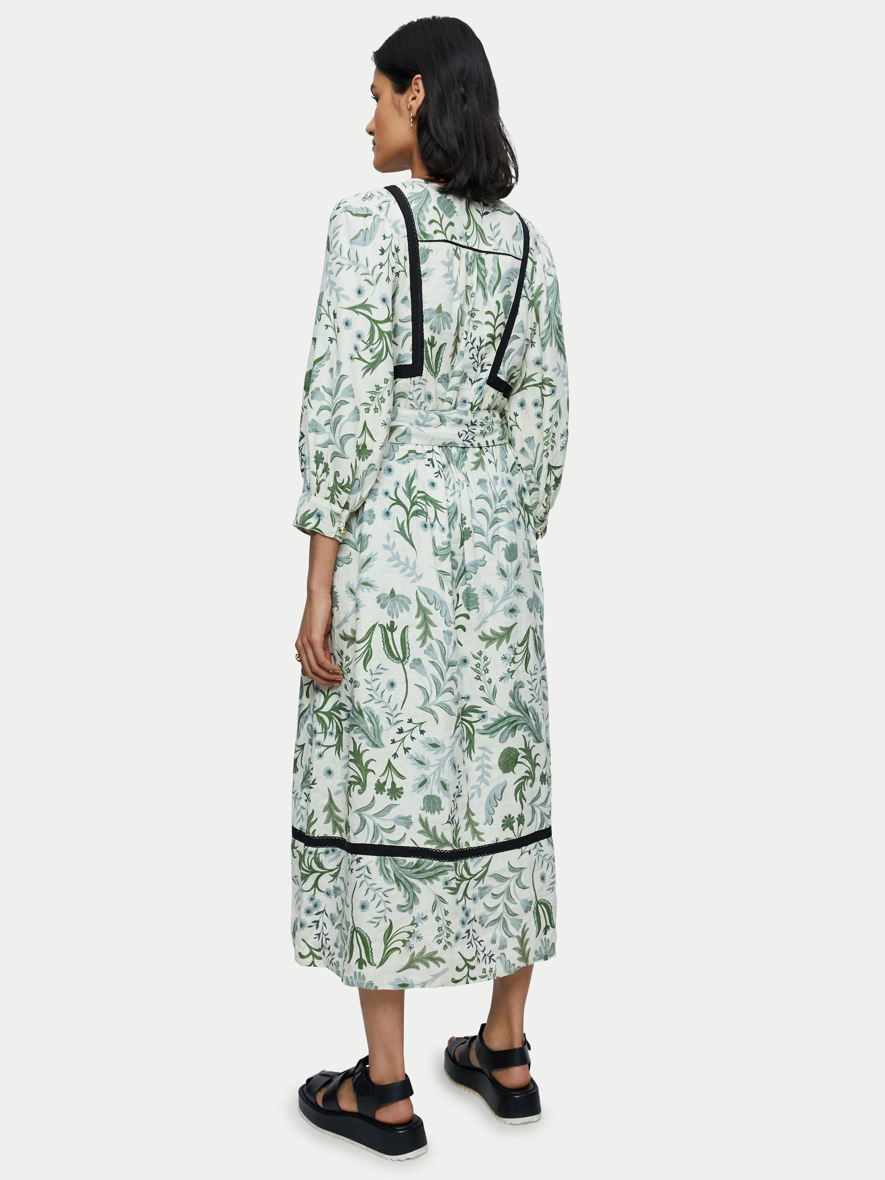 Botanist Floral Linen Dress | Green