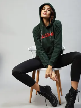 Bottle Green Foil Print Hooded Sweatshirt