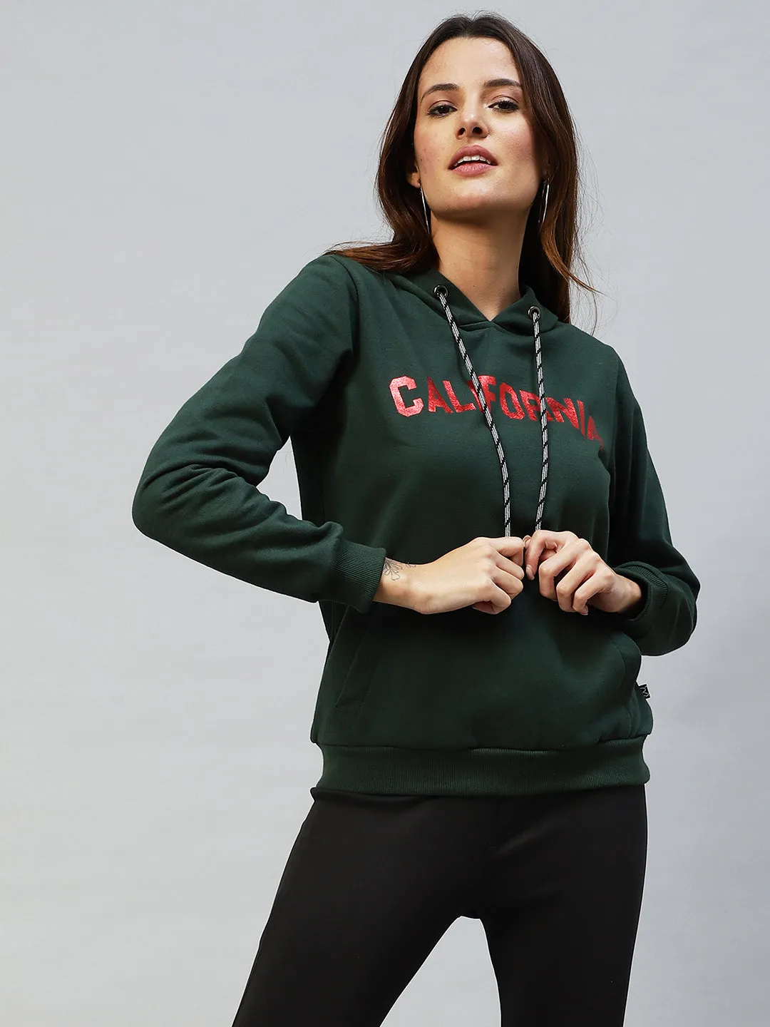 Bottle Green Foil Print Hooded Sweatshirt