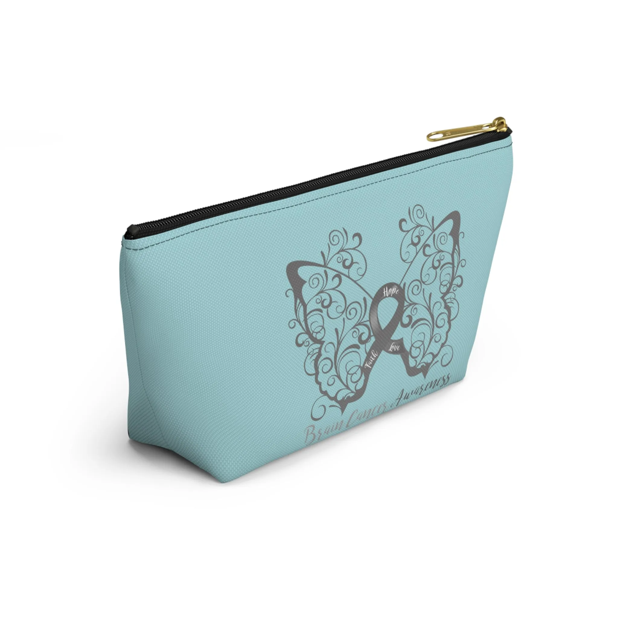 Brain Cancer Awareness Filigree Butterfly Small "Light Teal" T-Bottom Accessory Pouch (Dual-Sided Design)