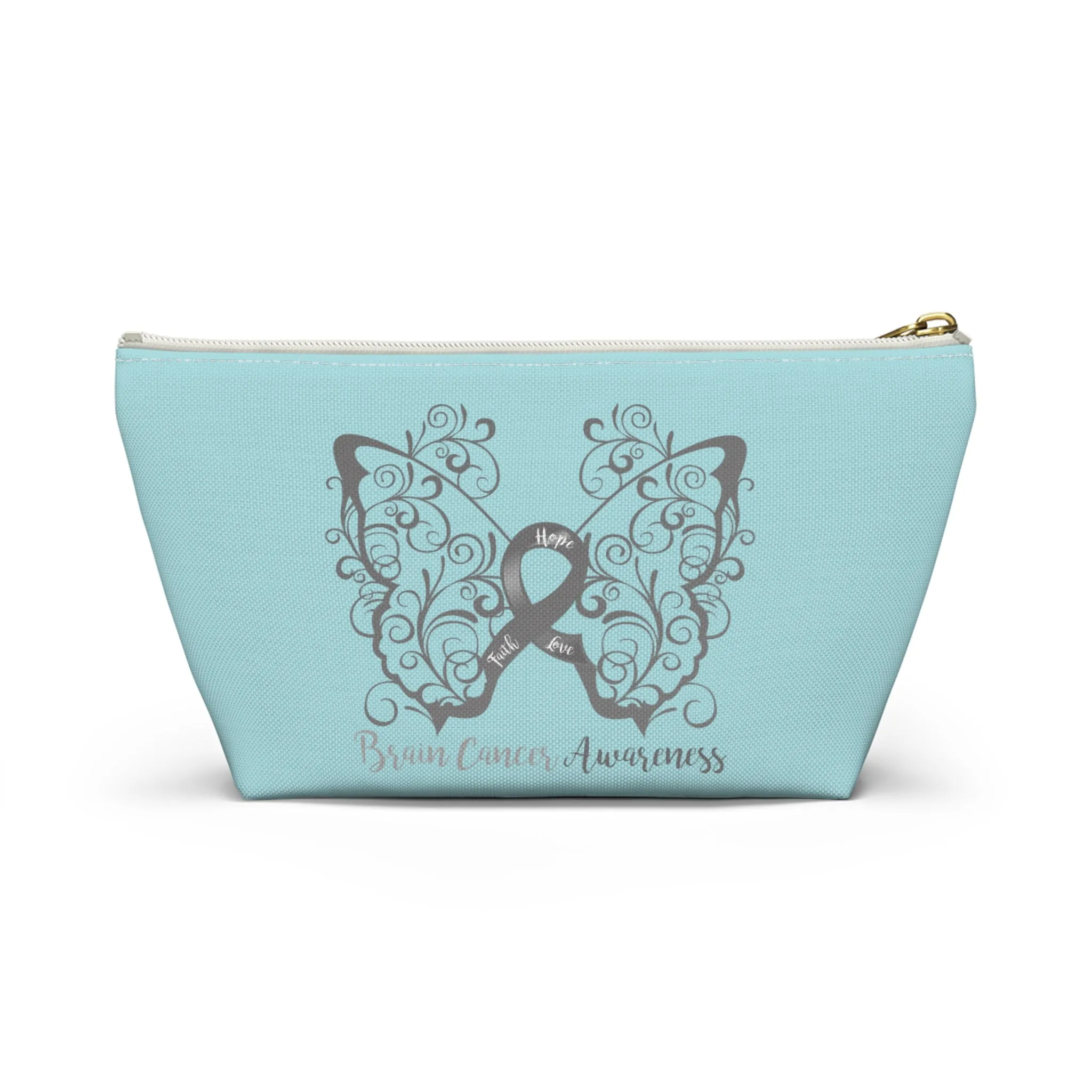 Brain Cancer Awareness Filigree Butterfly Small "Light Teal" T-Bottom Accessory Pouch (Dual-Sided Design)