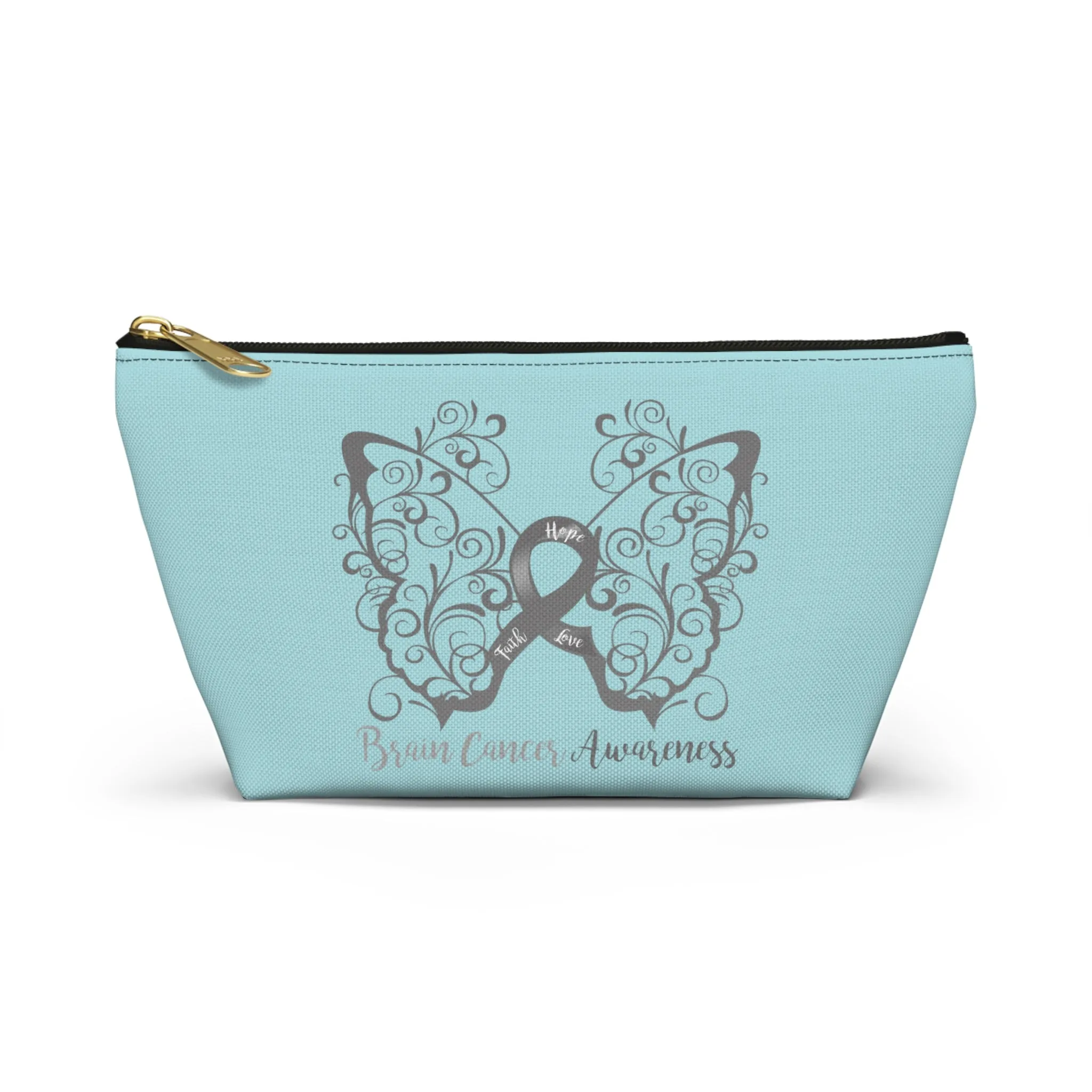 Brain Cancer Awareness Filigree Butterfly Small "Light Teal" T-Bottom Accessory Pouch (Dual-Sided Design)