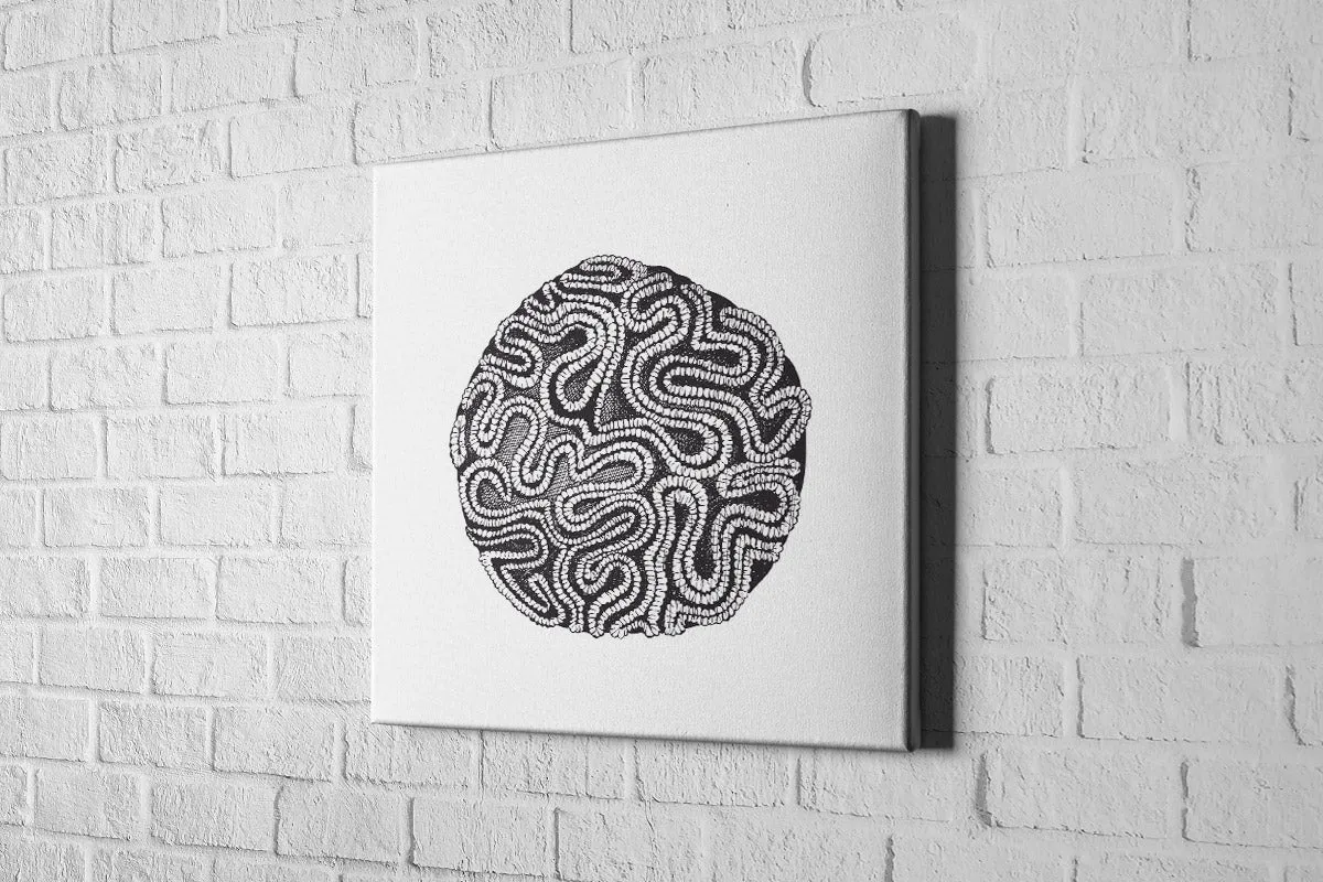 Brain Coral Black on White | Canvas Wall Art Print