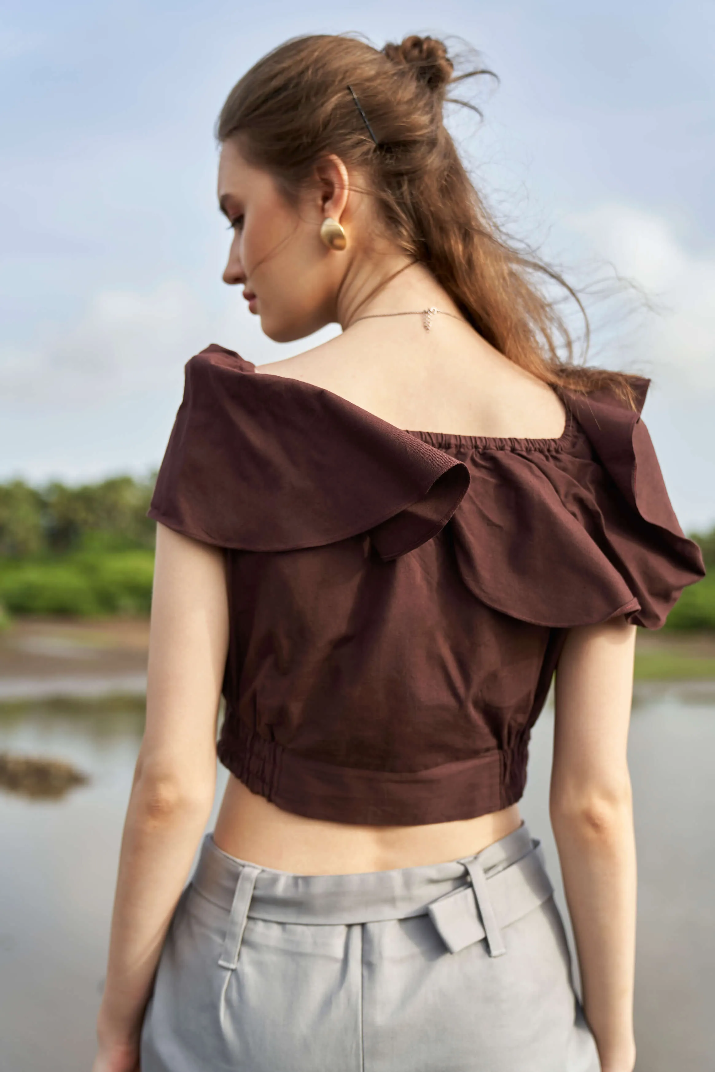 Brown Boat Neck Top