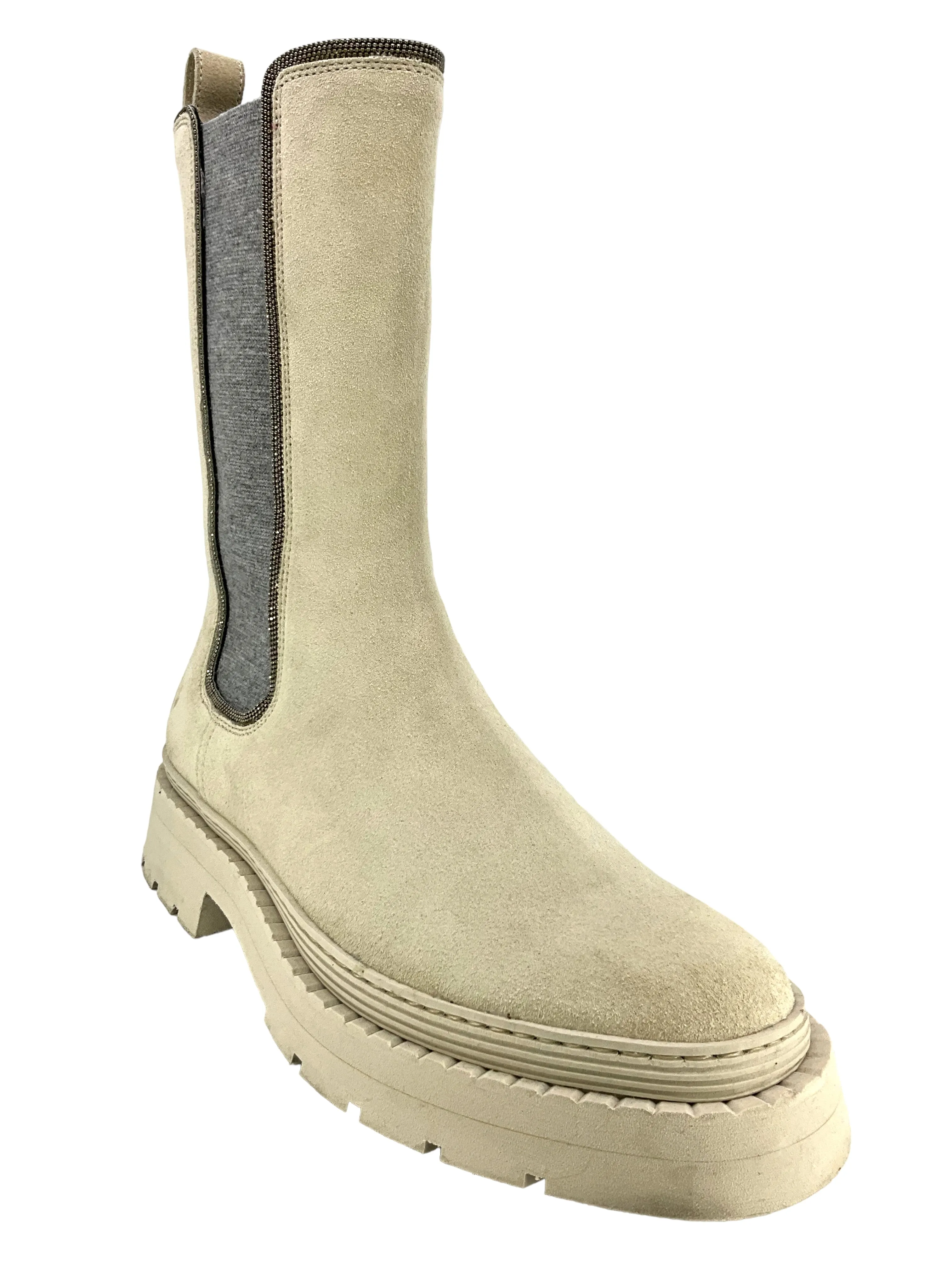 Brunello Cucinelli Cashmere And Suede Monili Bead Chelsea Boots Size 7