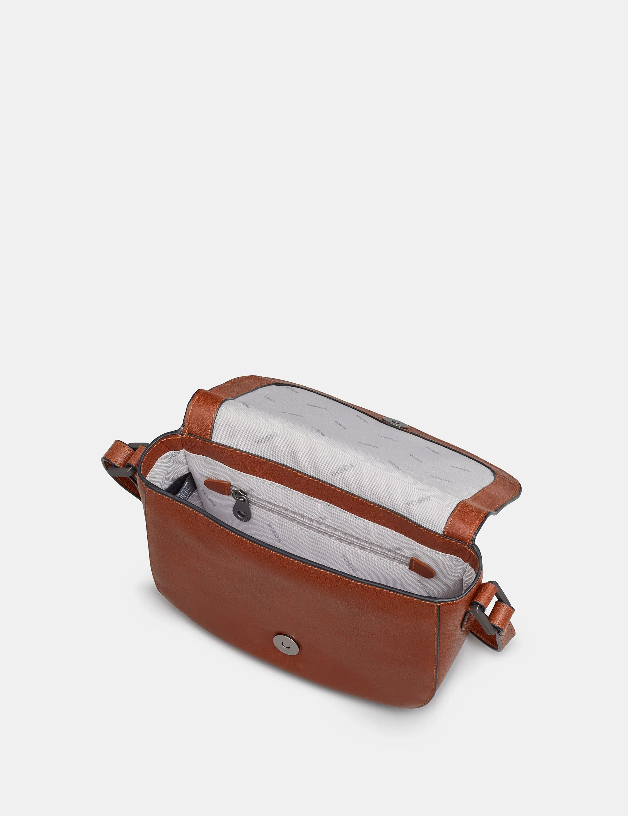 Clarendon Brown Leather Flap Over Cross Body Bag