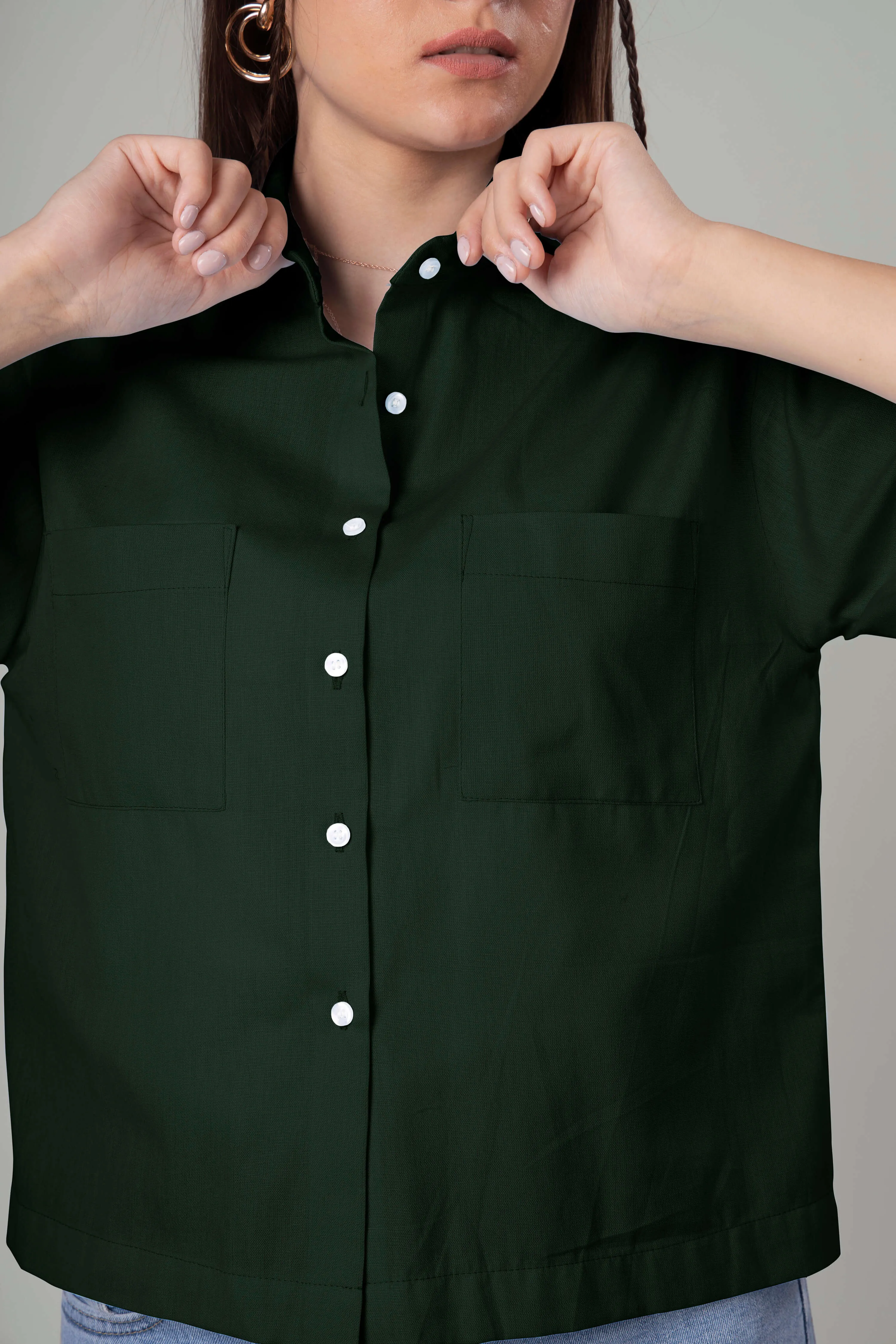 Classic Plain Short Cotton Shirt For Women