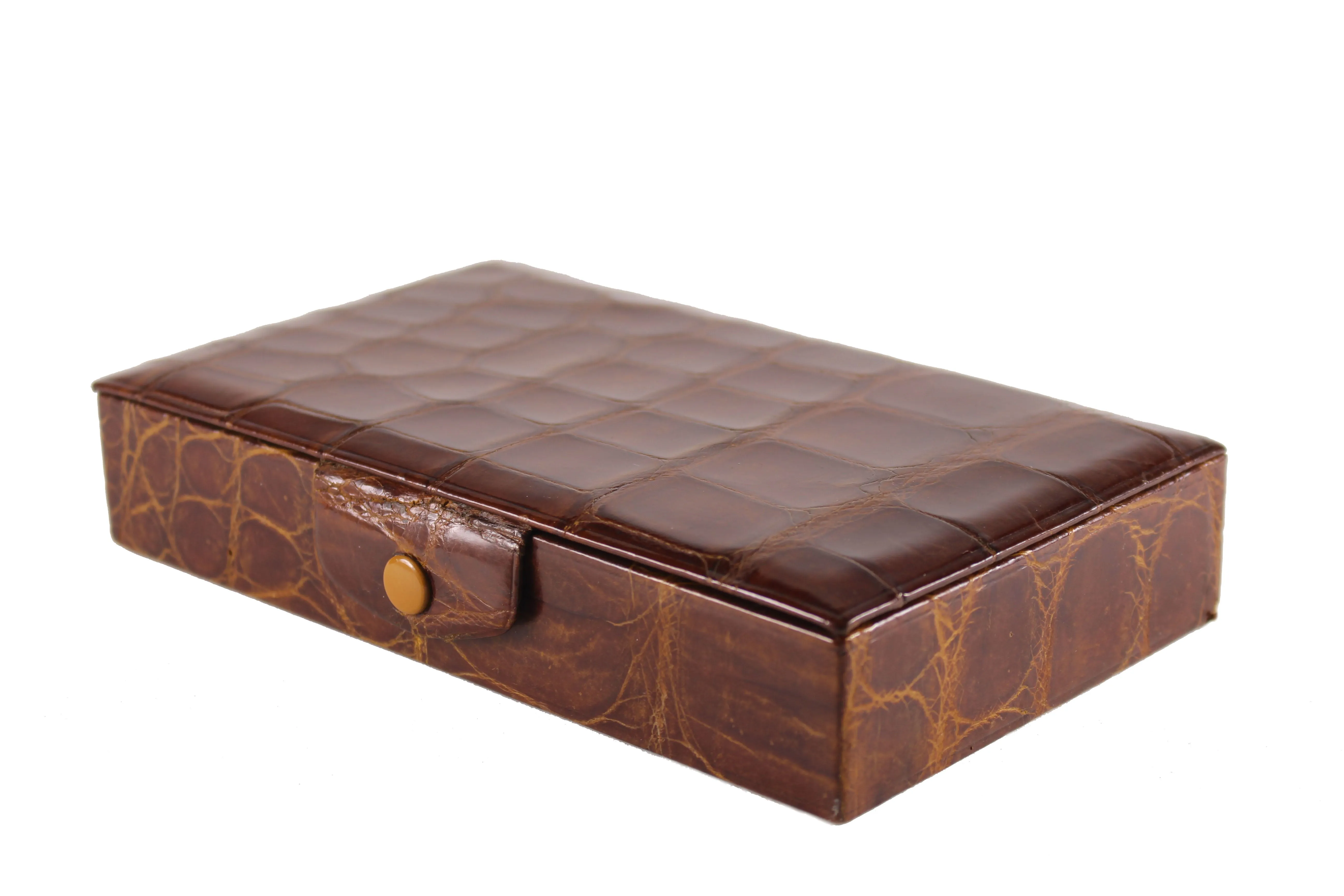 Domino game set brown crocodile skin case