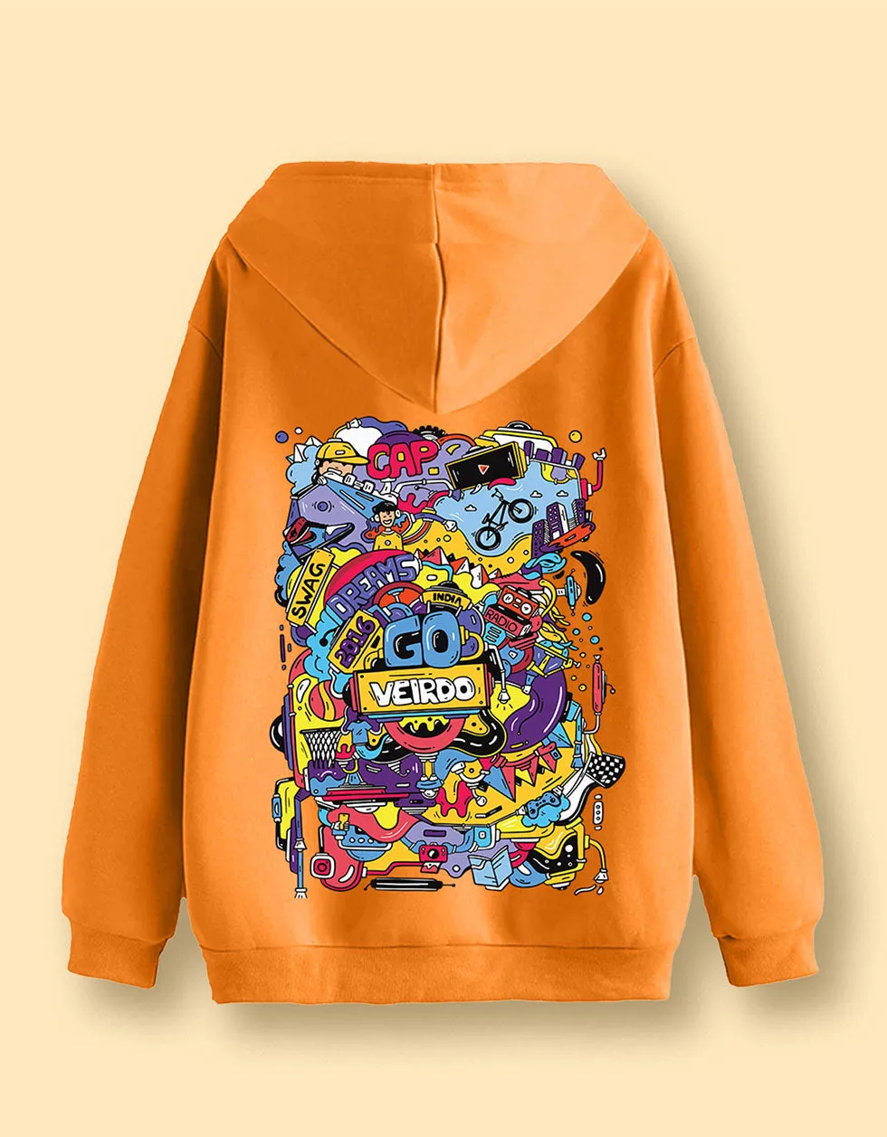 Doodle Orange Back Graphic Printed Hoodie