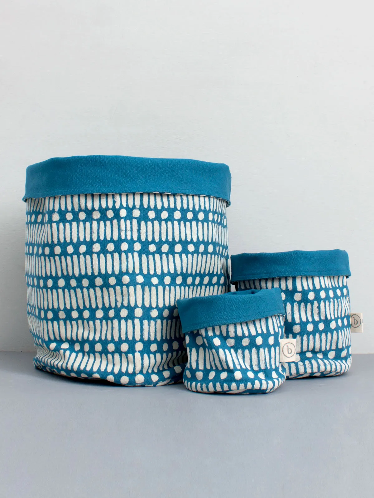 Dot Dash Print Canvas Storage Pots, Teal