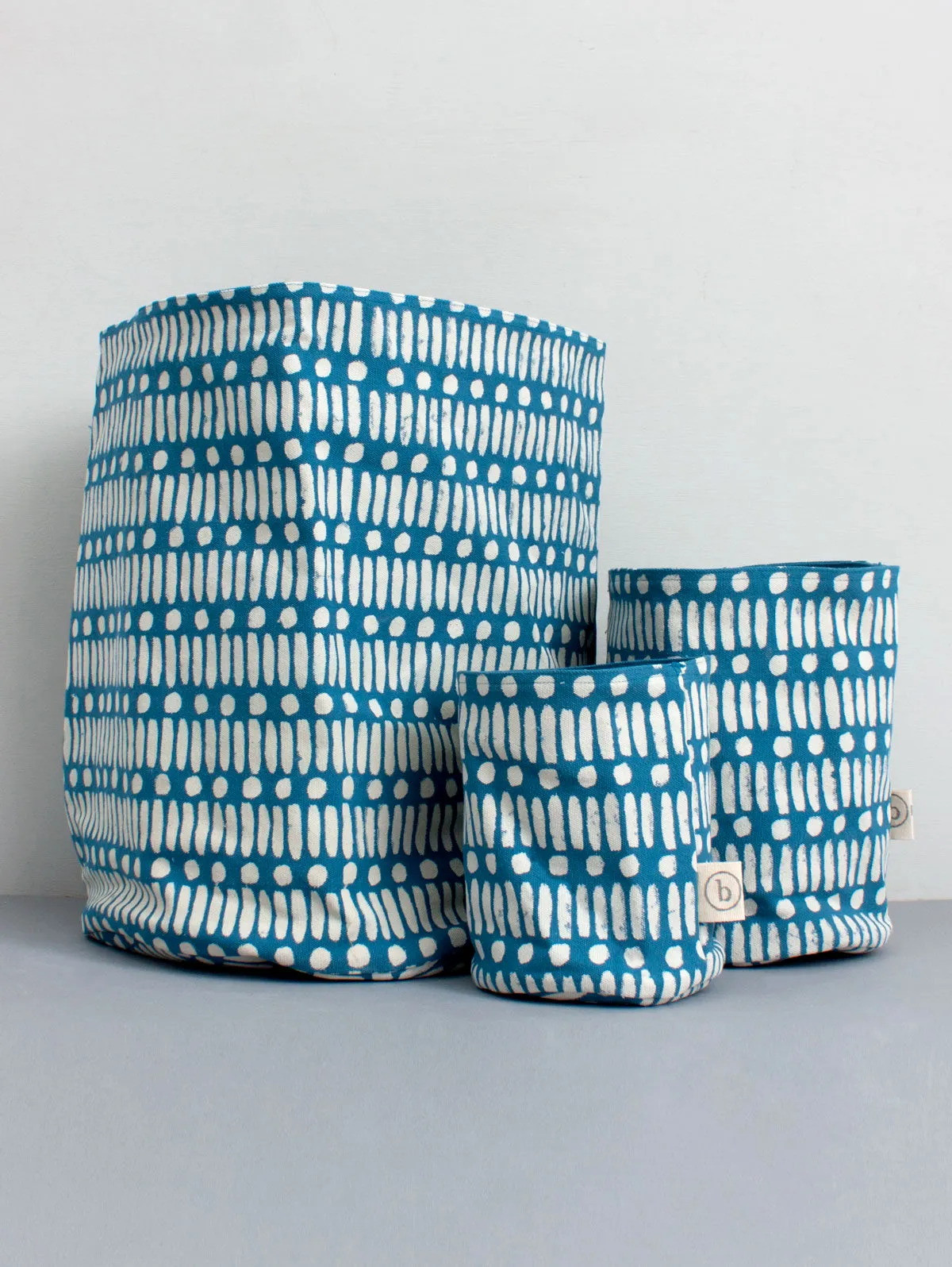 Dot Dash Print Canvas Storage Pots, Teal