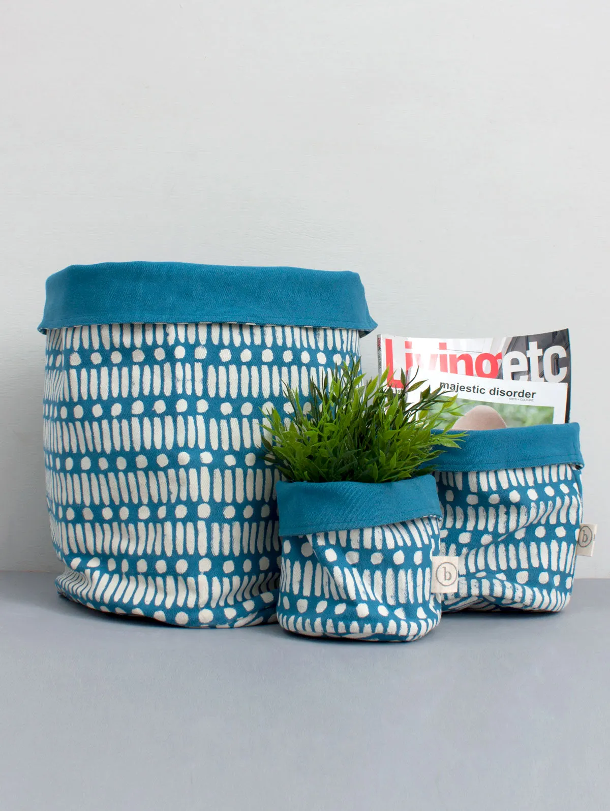 Dot Dash Print Canvas Storage Pots, Teal