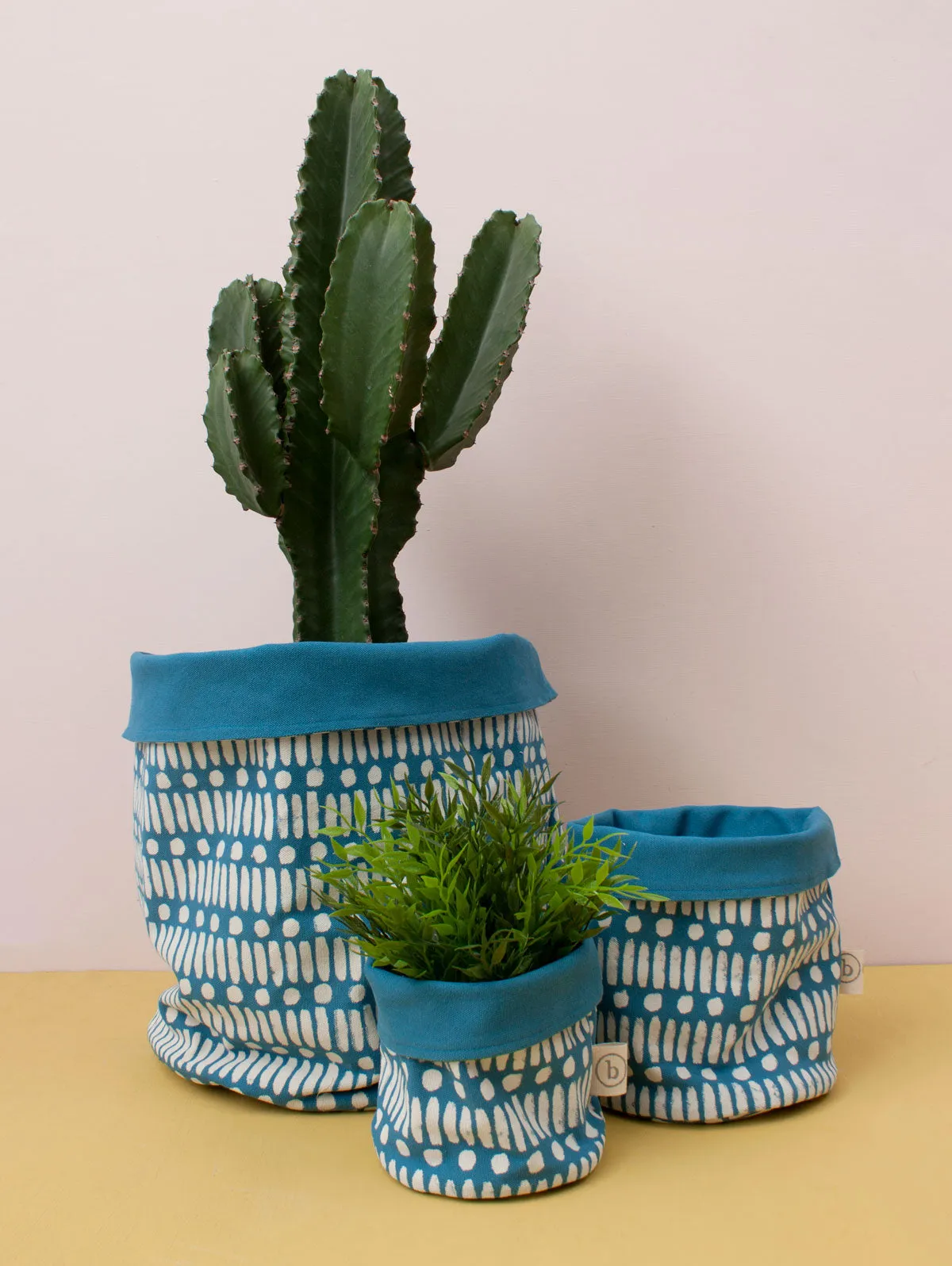 Dot Dash Print Canvas Storage Pots, Teal