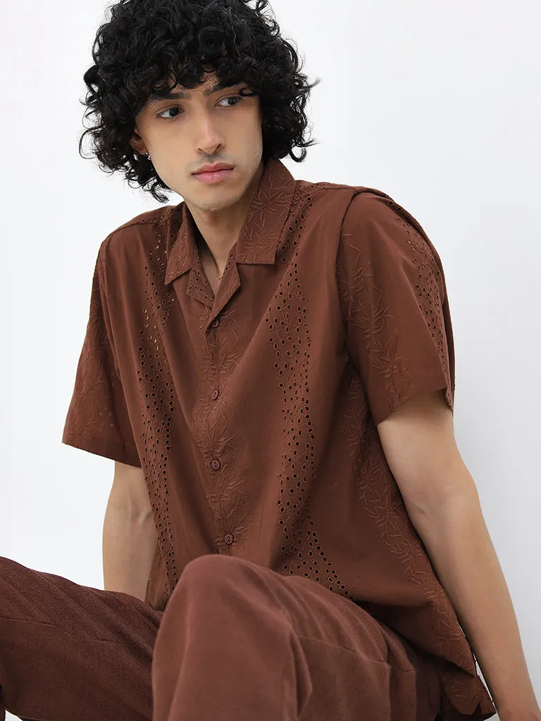 ETA Brown Schiffli Detailed Relaxed-Fit Shirt