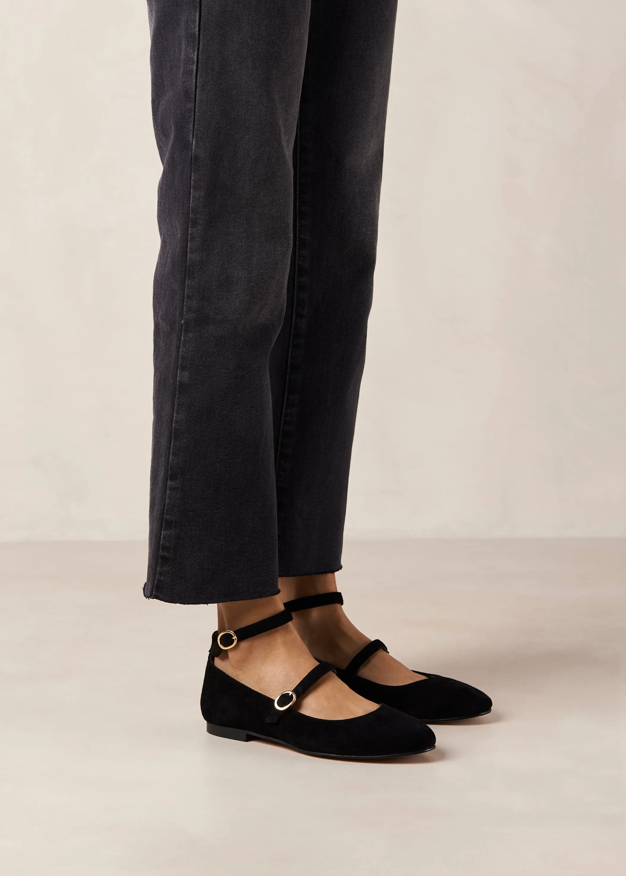 Evelyn Suede Black Leather Ballet Flats