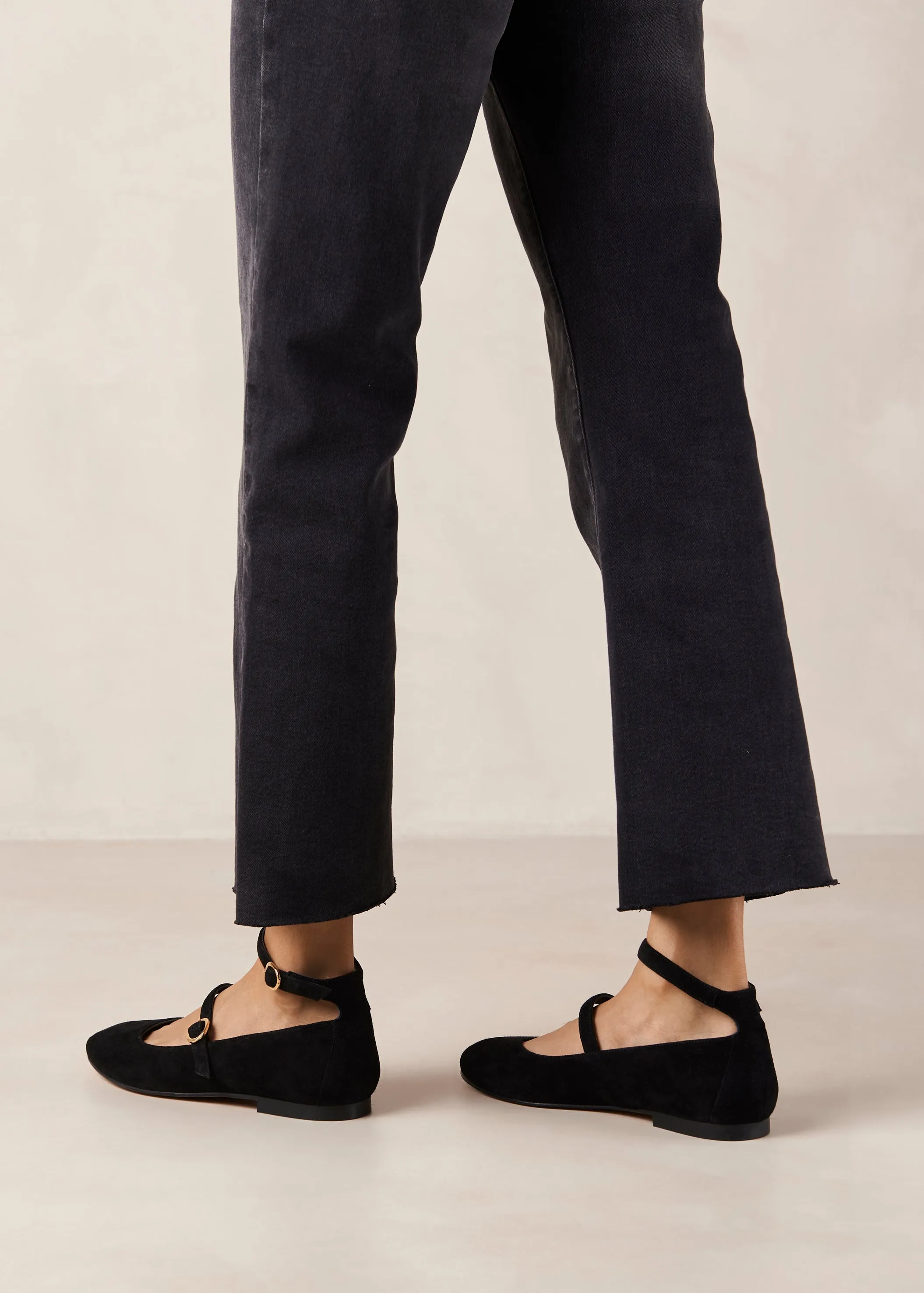 Evelyn Suede Black Leather Ballet Flats