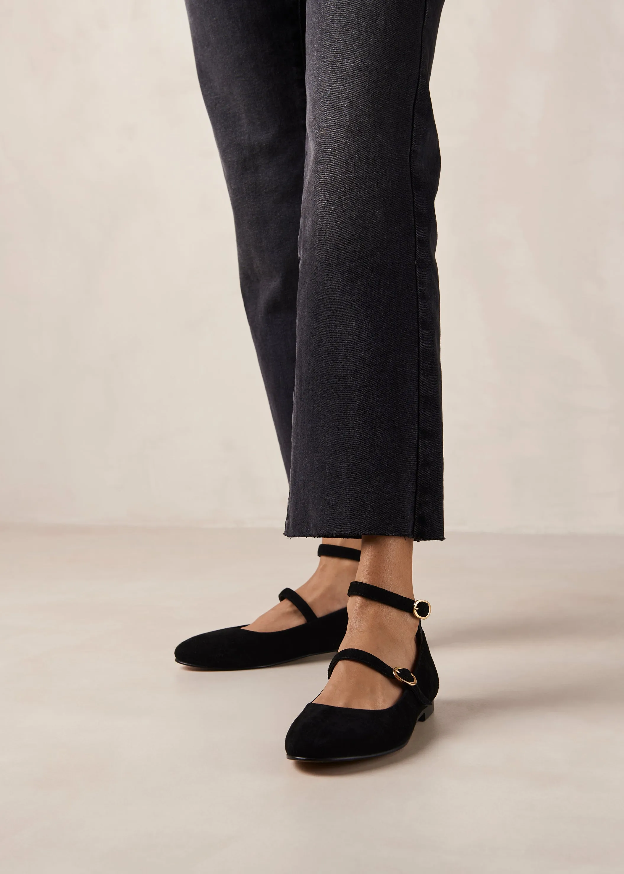 Evelyn Suede Black Leather Ballet Flats