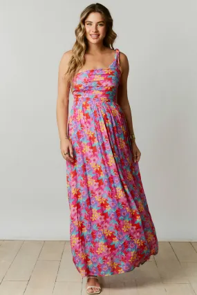 FLORAL PRINT ONE SHOULDER MAXI DRESS