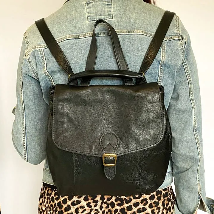 Gia Black leather backpack/cross body