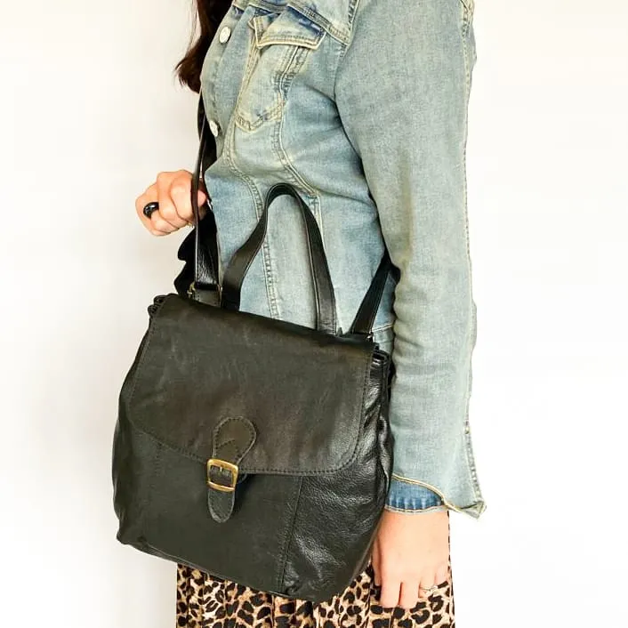 Gia Black leather backpack/cross body