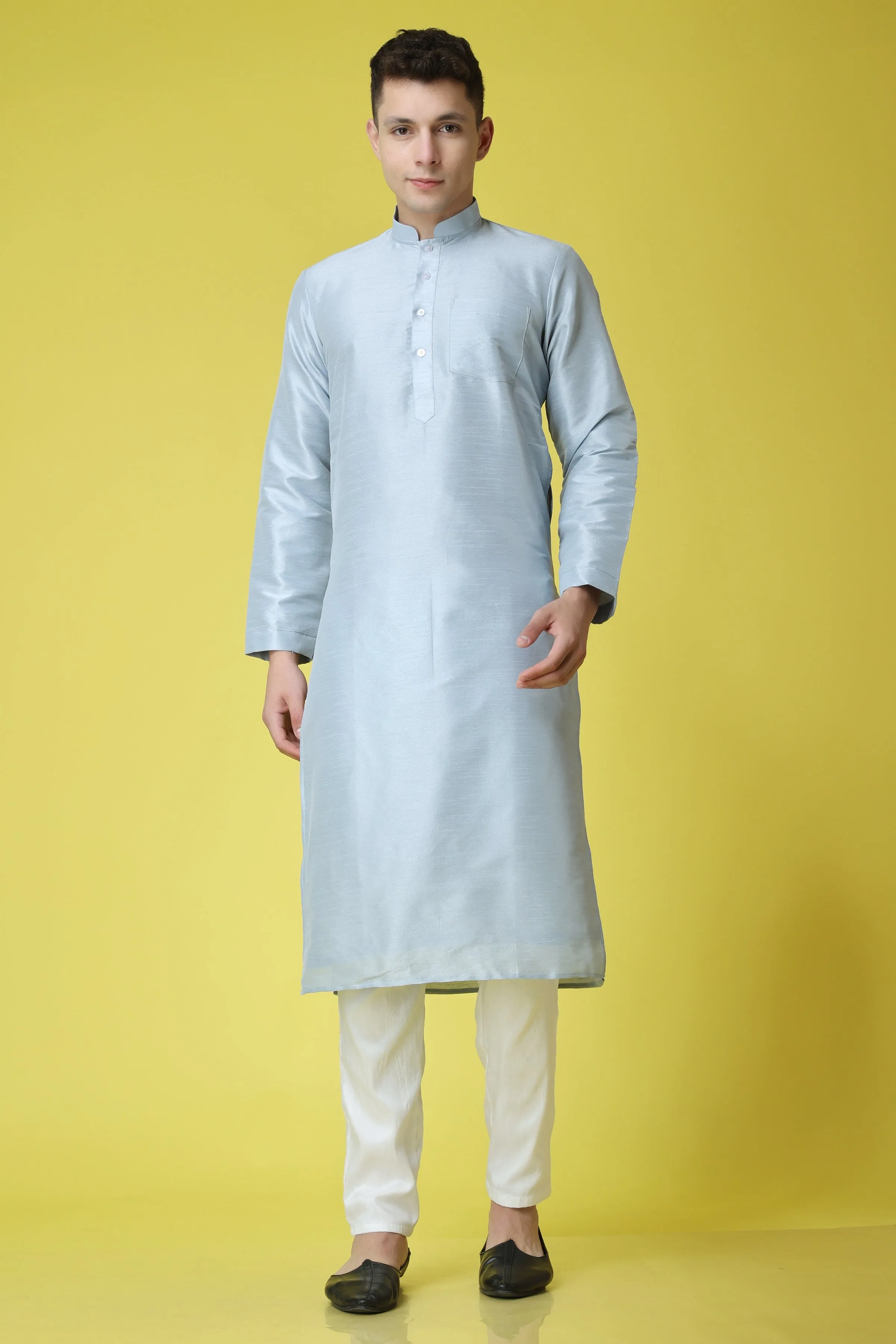 Glossy Blue Silk Kurta