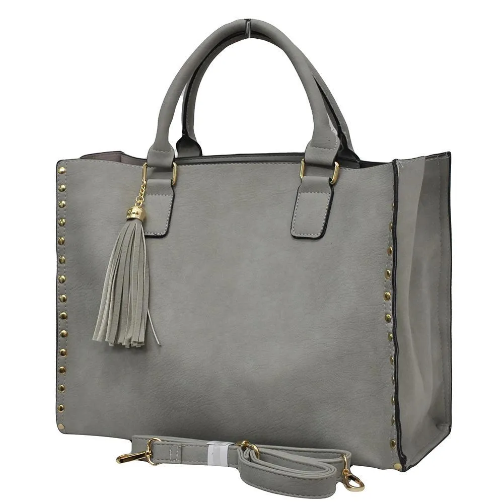 Gray NGIL Faux Leather 2-IN-1 Tassel Bag