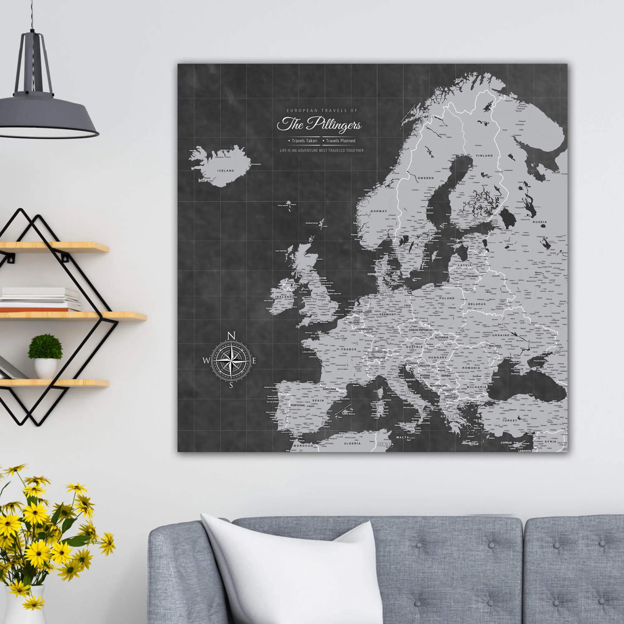 Grey Europe Push Pin Travel Map