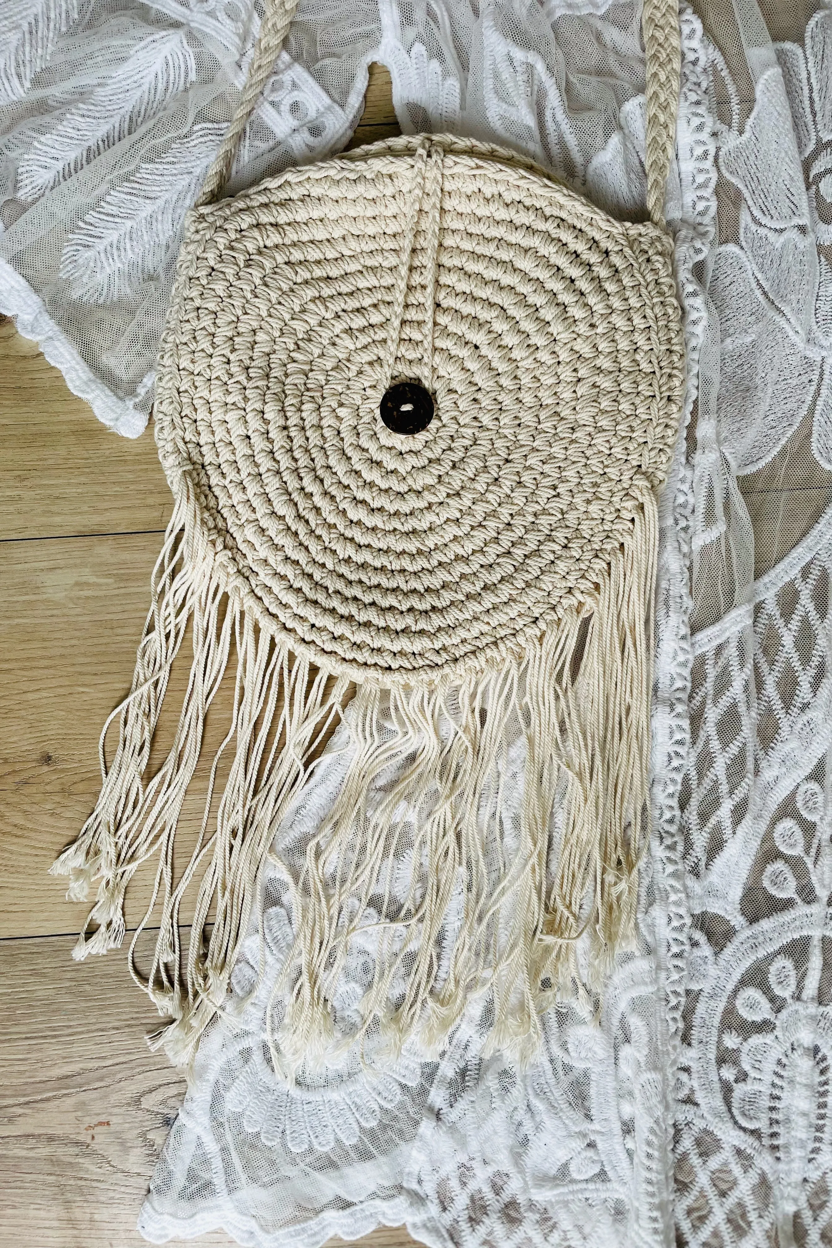 Hendrix Fringe Bag-Cream