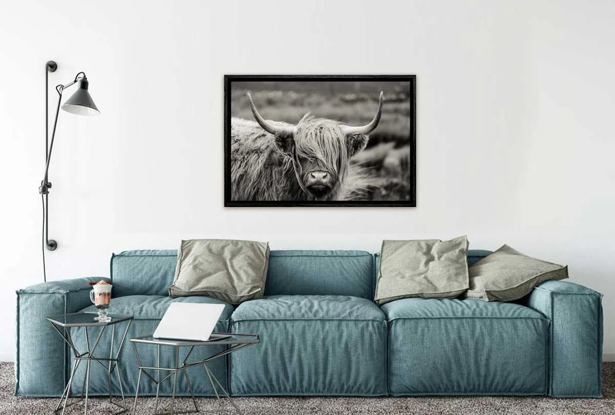 Highland Cow Monochrome | Canvas Wall Art Print