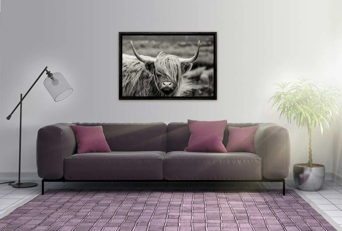 Highland Cow Monochrome | Canvas Wall Art Print