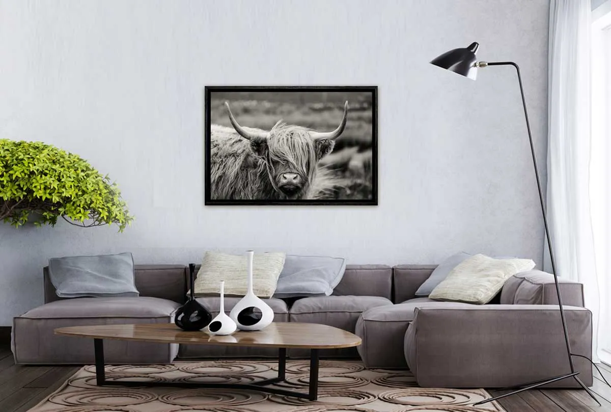 Highland Cow Monochrome | Canvas Wall Art Print