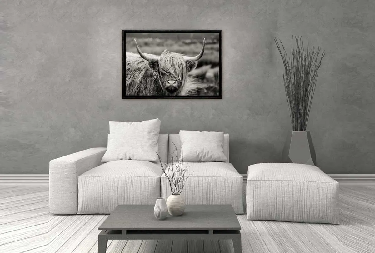 Highland Cow Monochrome | Canvas Wall Art Print