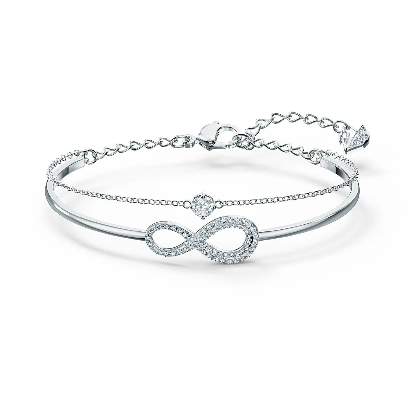 INFINITY BANGLE, WHITE, RHODIUM PLATED