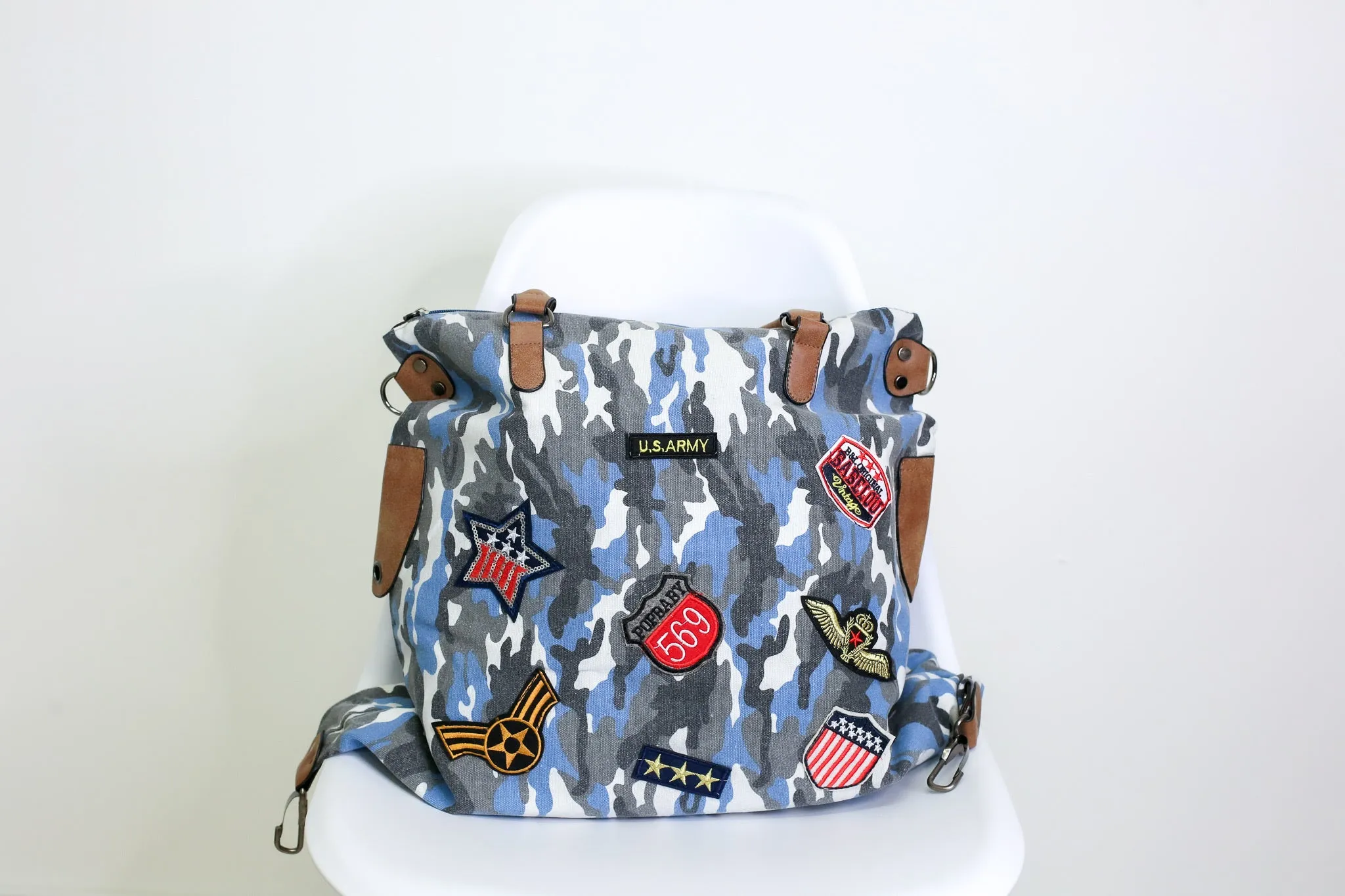 Large Camo Shoulder Bag - Blue