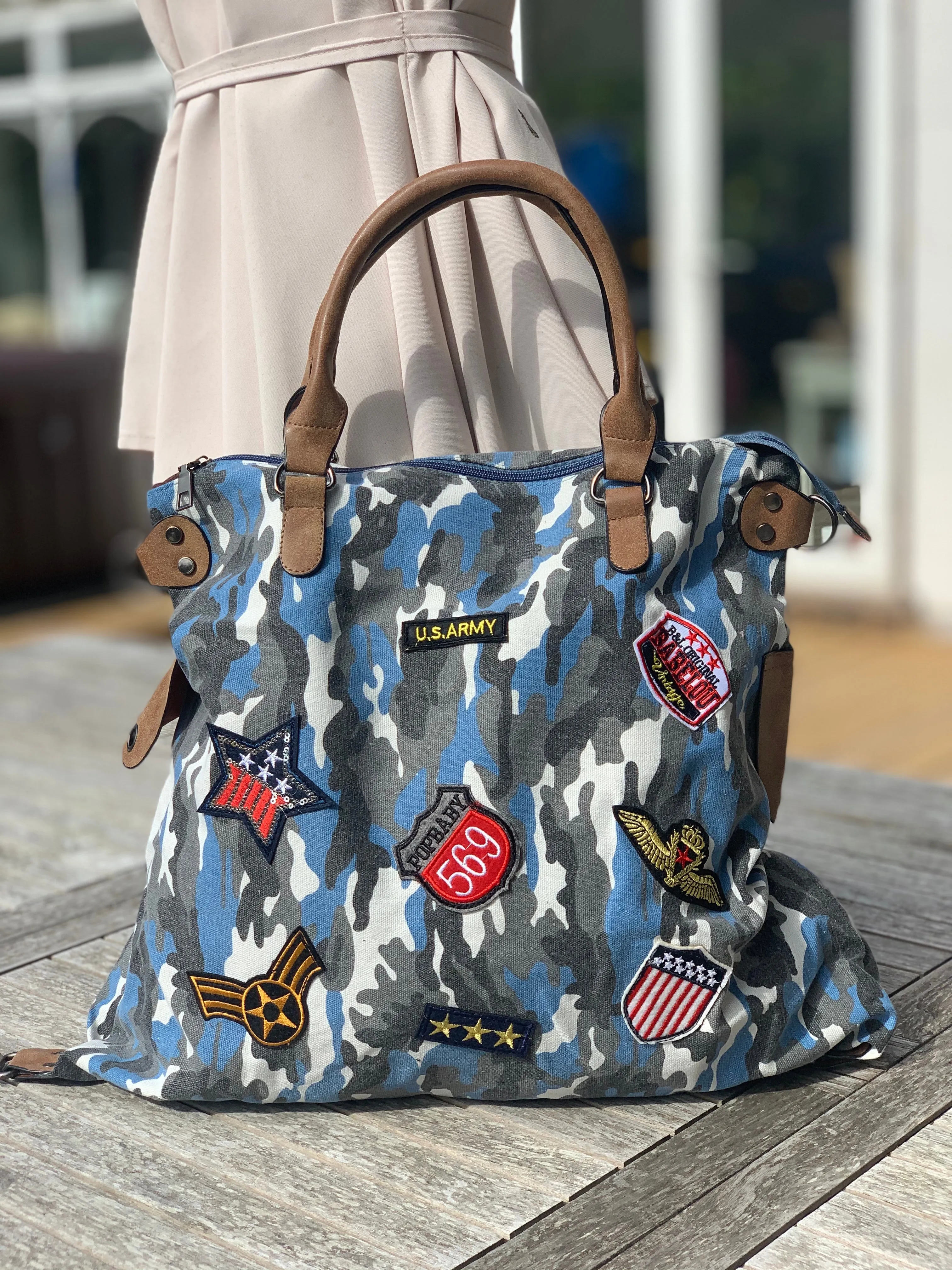 Large Camo Shoulder Bag - Blue