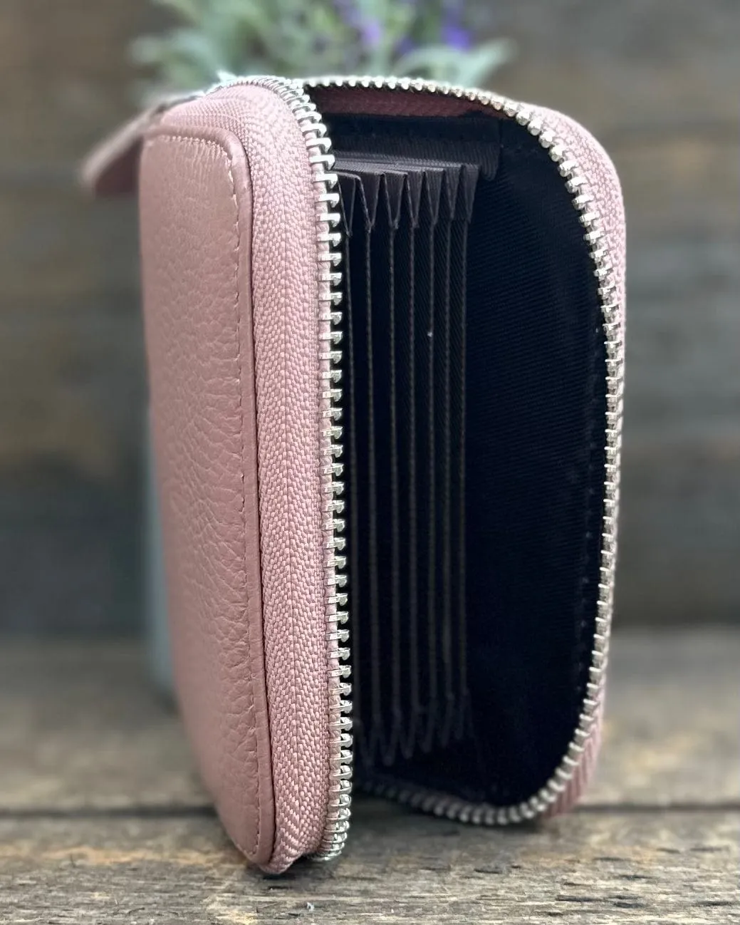 Leather Card Holder Purse - Dusky Pink/Nude