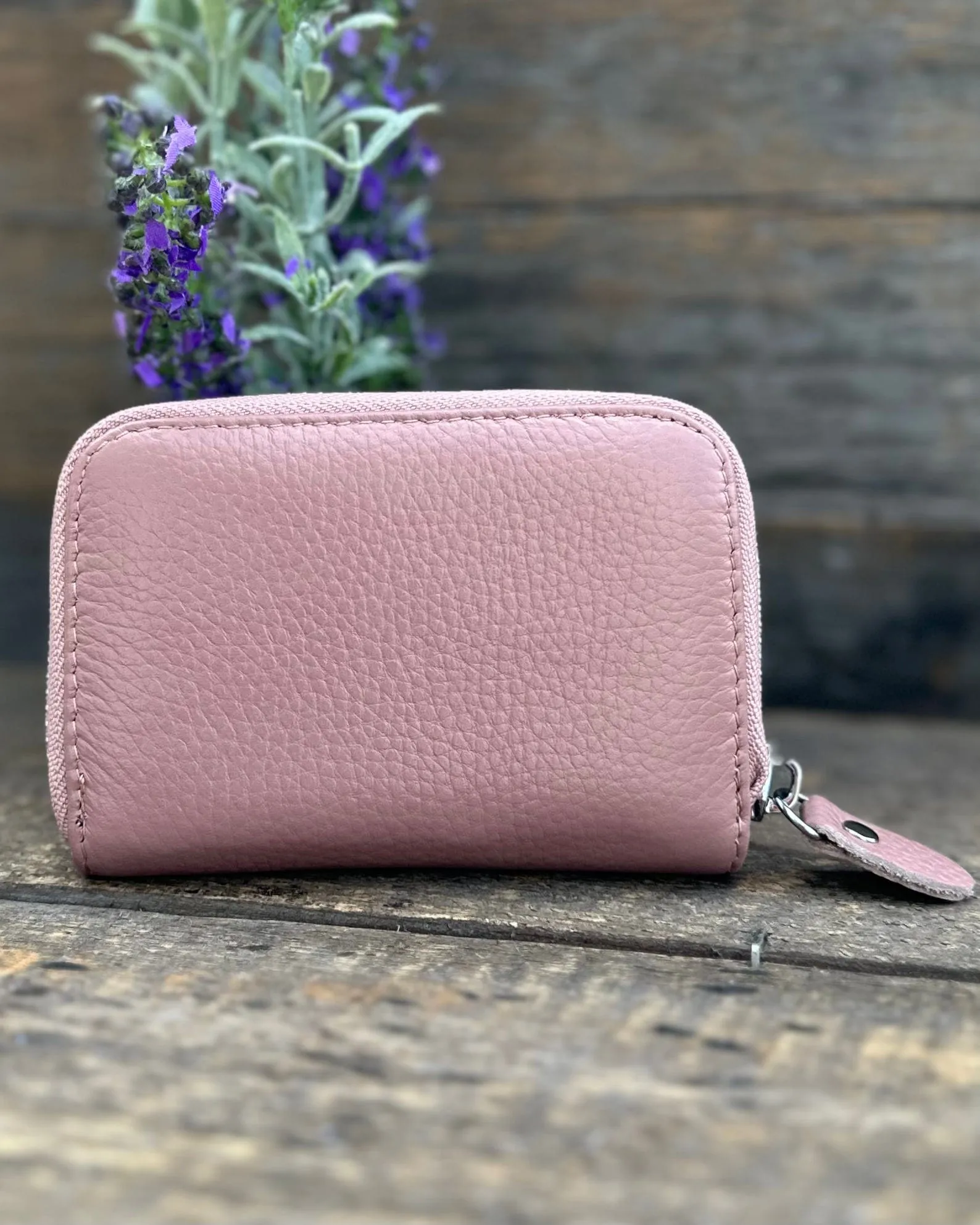 Leather Card Holder Purse - Dusky Pink/Nude