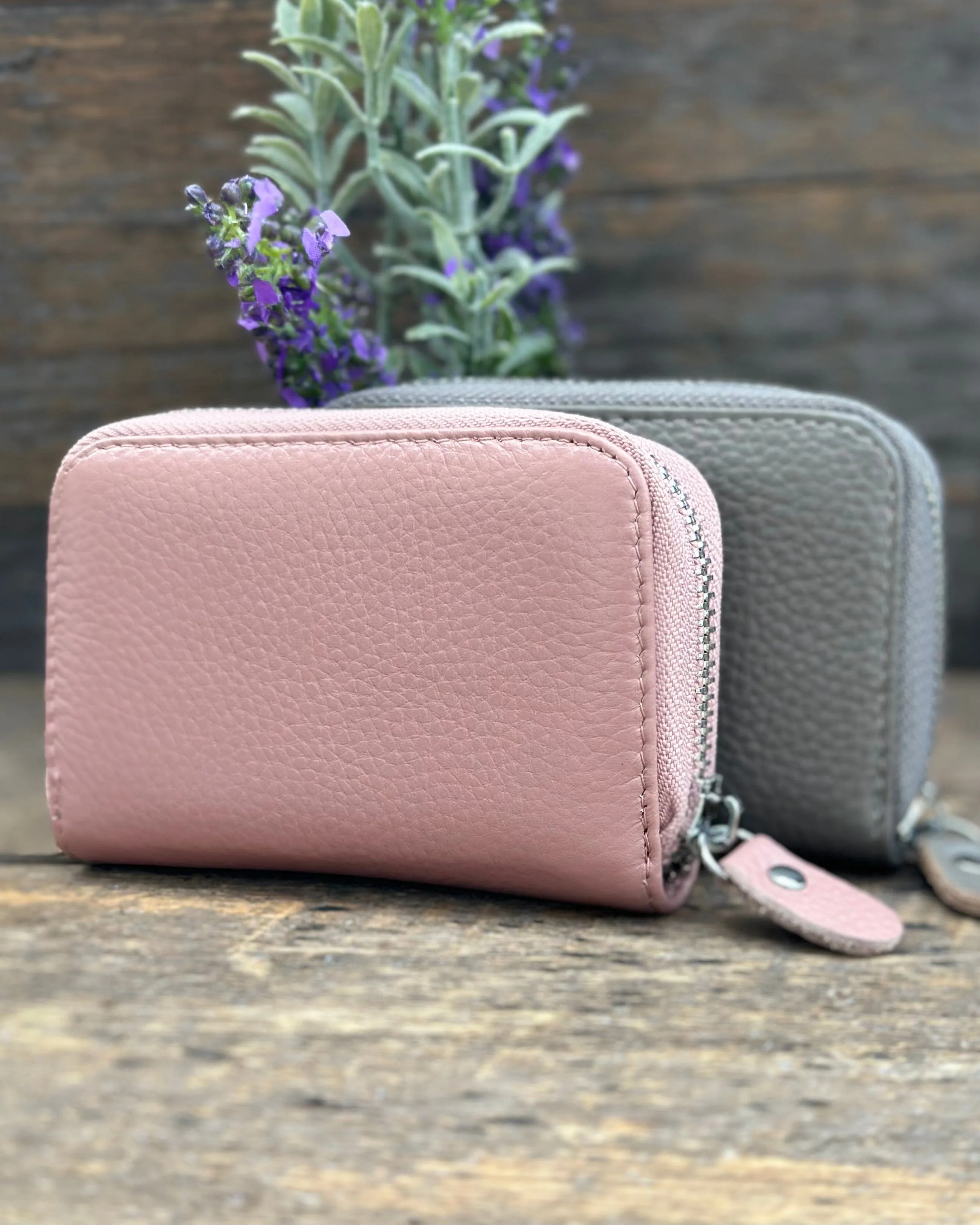 Leather Card Holder Purse - Dusky Pink/Nude