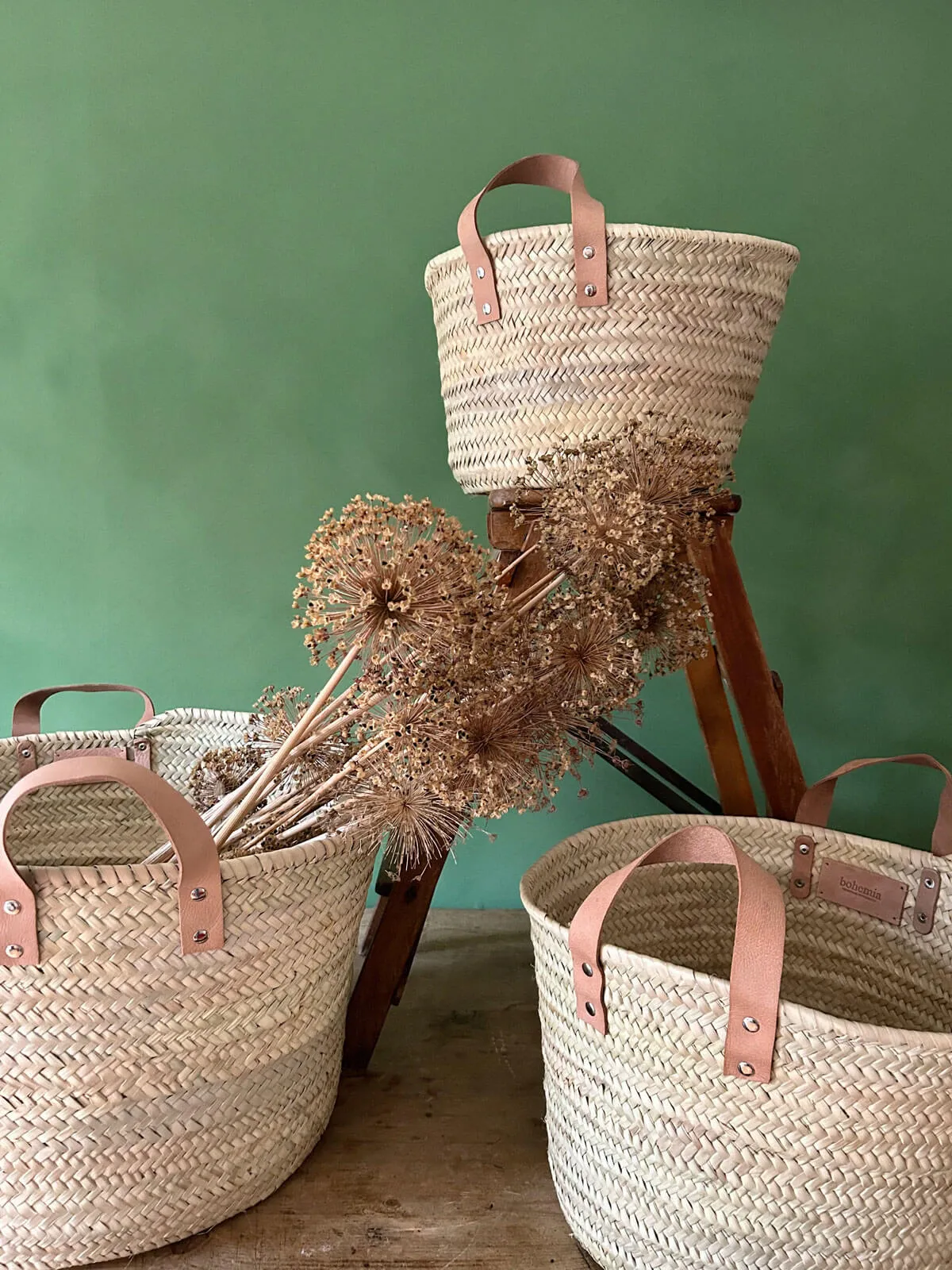 Leather Handle Storage Basket