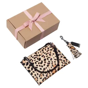 Leather Mini Clutch   Leather Key Ring/ Bag Tassel Gift Set – Leopard