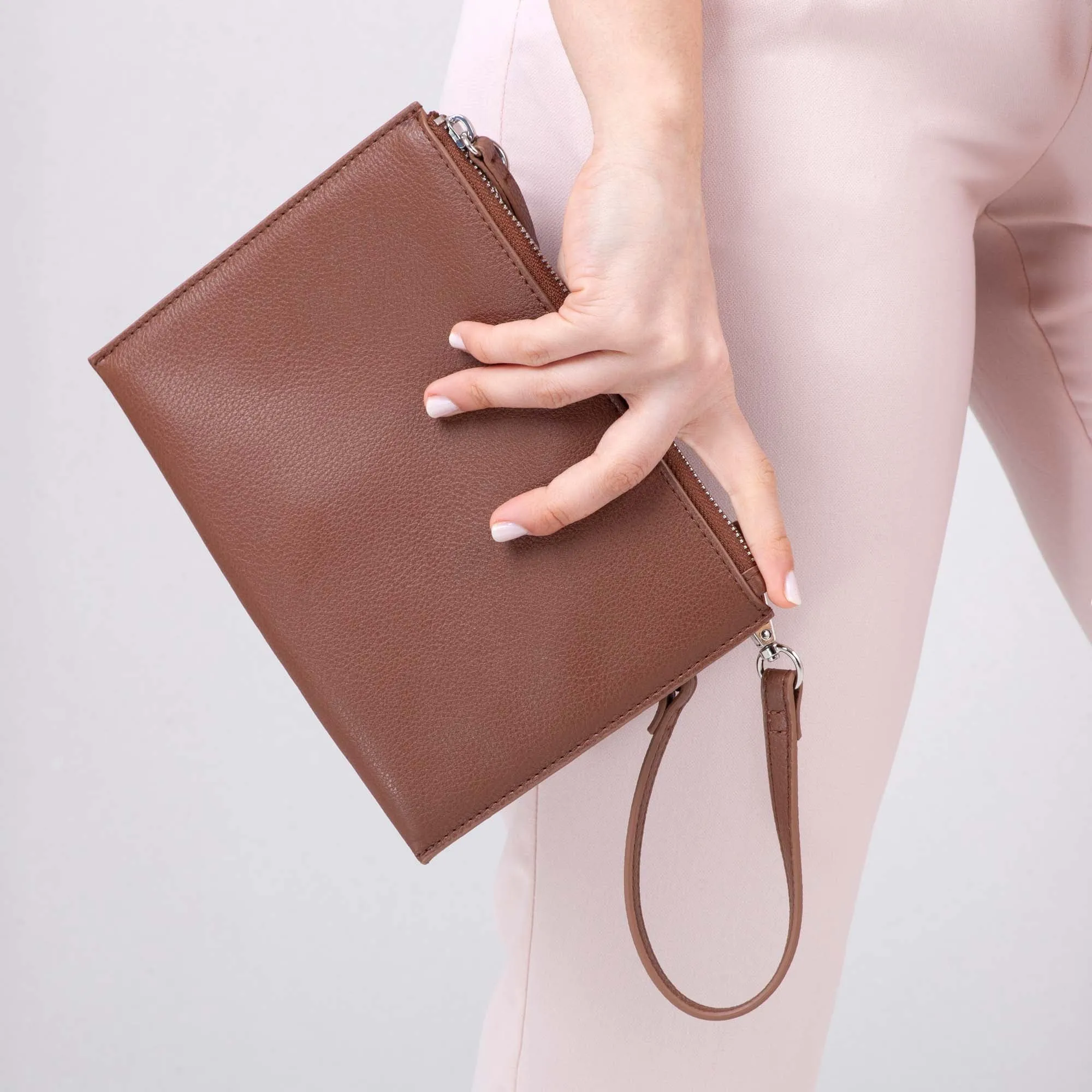 Leather Mini Clutch -  Tan