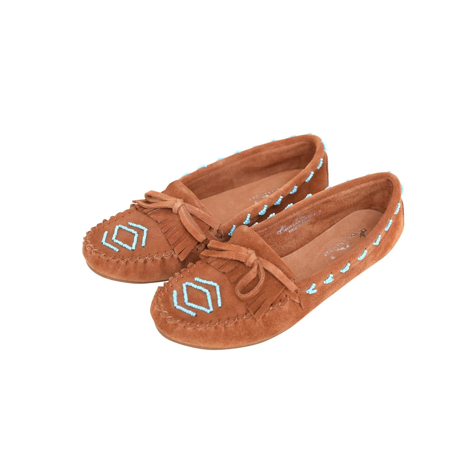 Leather Suede Moccasin Slipper Beaded Accents