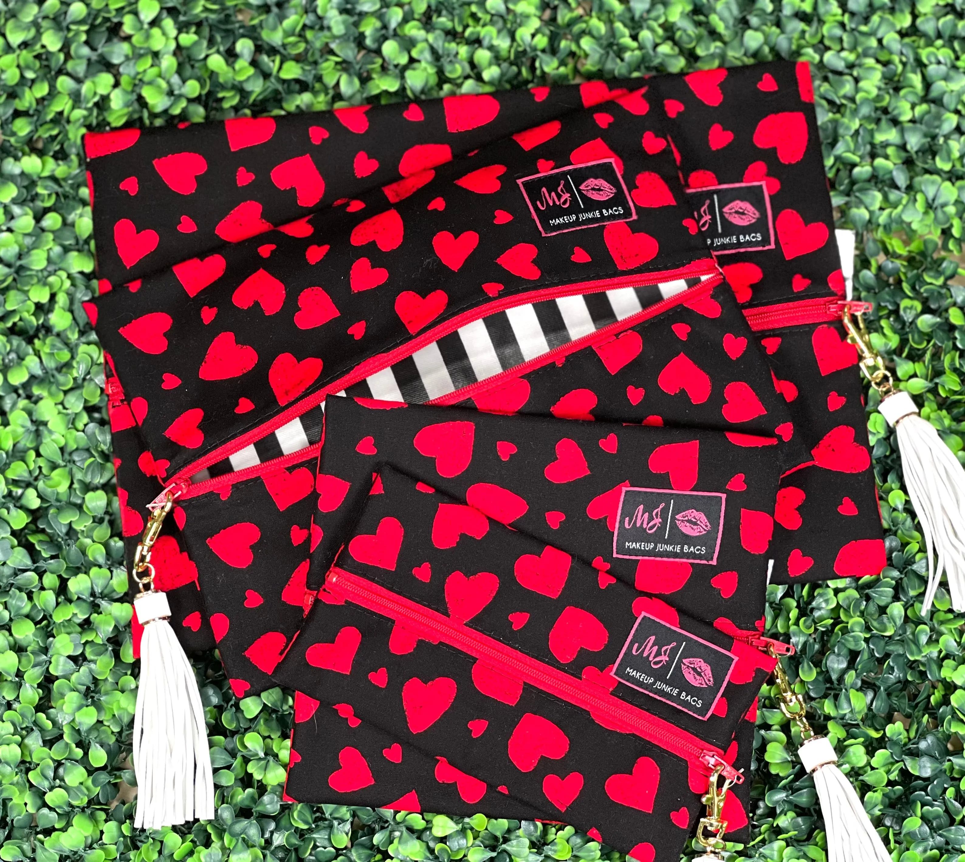 Makeup Junkie Bags - Be Mine Red Zipper Flat Lay [Ready to Ship]