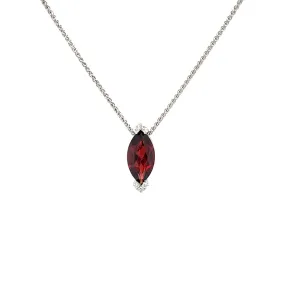 Marquise Garnet Slide Pendant with Six Diamonds in 14K White Gold