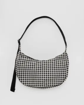 Medium Black & White Gingham Nylon Crescent Bag