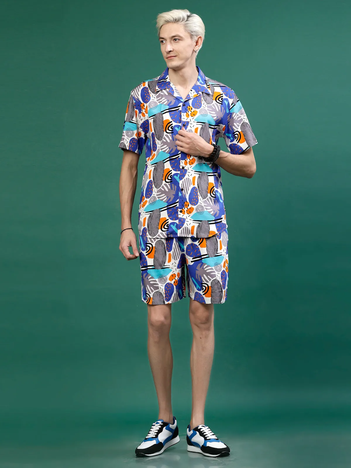 Men's All Over Tropical Print Slim Fit Rayon Co-ords