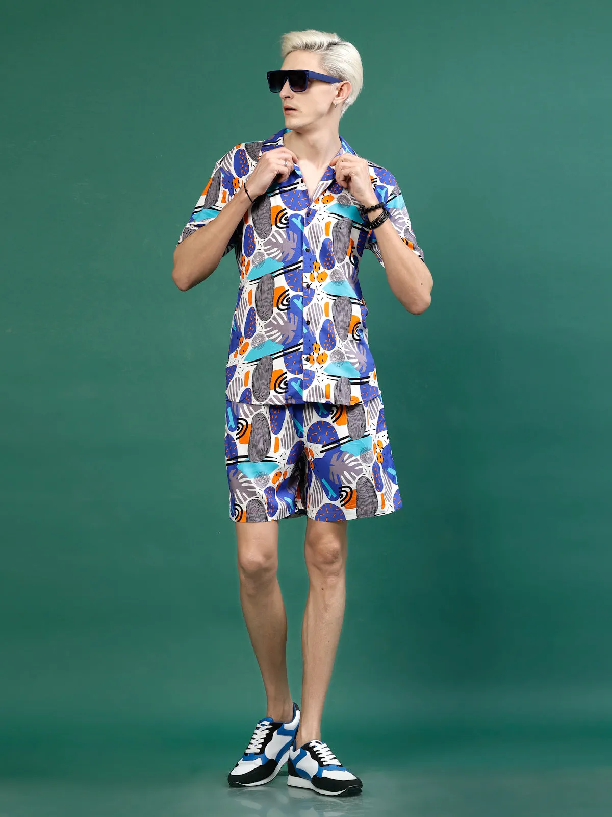 Men's All Over Tropical Print Slim Fit Rayon Co-ords