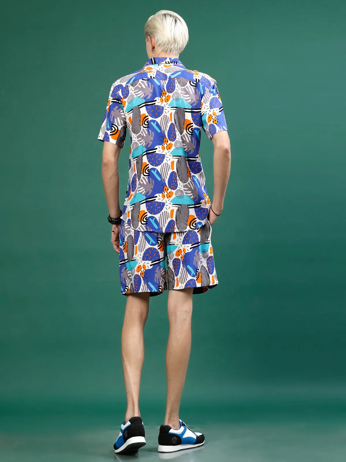 Men's All Over Tropical Print Slim Fit Rayon Co-ords