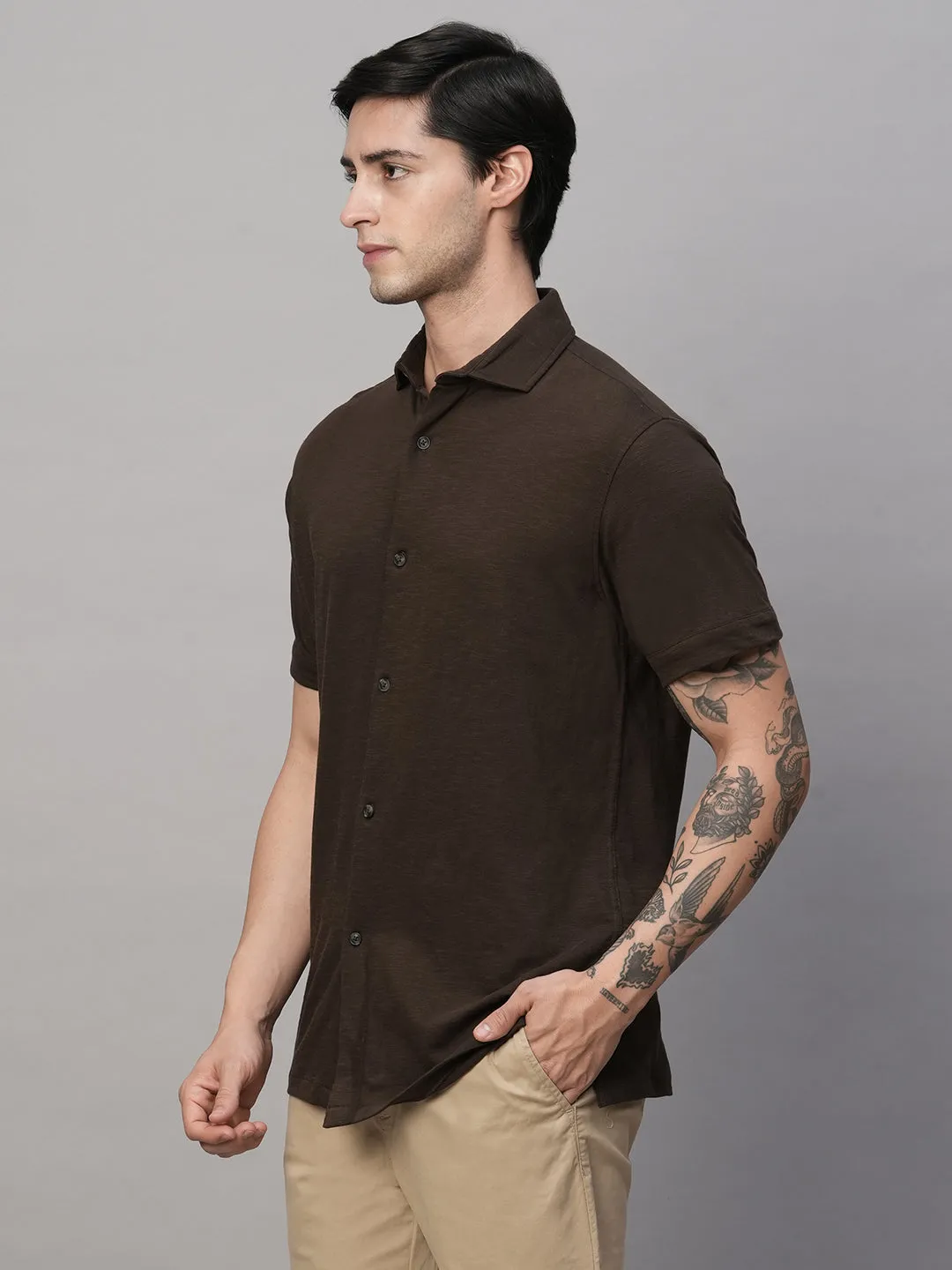 Men's Brown Cotton Regular Fit Tshirts