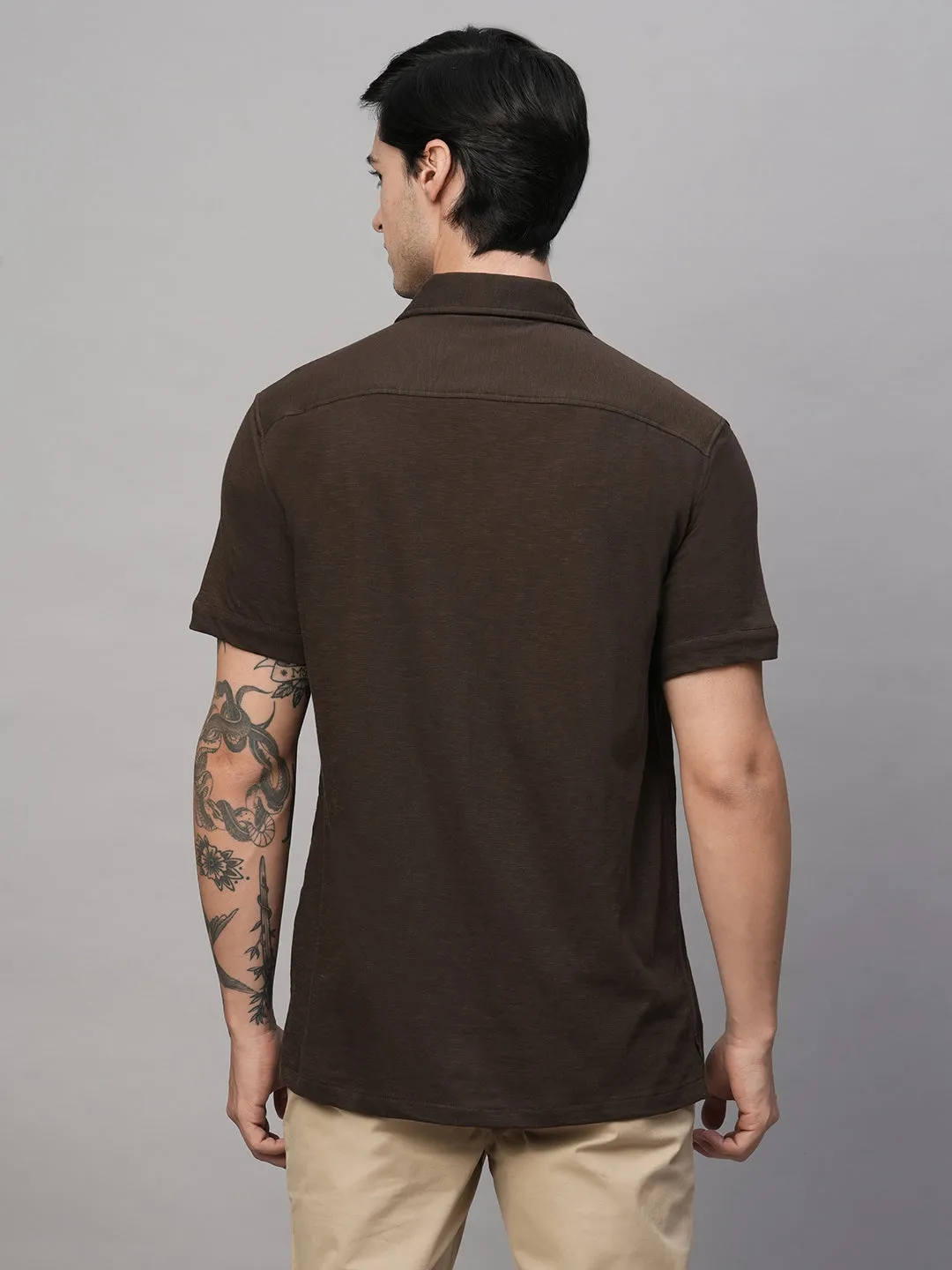 Men's Brown Cotton Regular Fit Tshirts